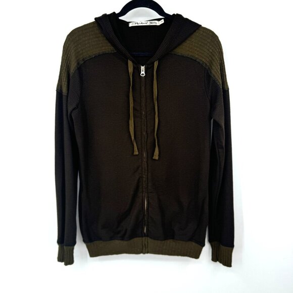 Michael Stars Women's Stripe L'slv Zip Up Hoodie with Sweater Trim Woman’s M L g - Picture 2 of 13